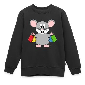 MAUS - SHOPPING - EINKAUFEN - TIER - TIERISCH - Kinder Premium Organic Sweatshirt - Schwarz - Vorne - AI Model Kid Female (0cm)