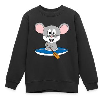 MAUS - KAJAK - WASSERSPORT - KANU - TIER - Kinder Premium Organic Sweatshirt - Schwarz - Vorne - AI Model Kid Female (0cm)