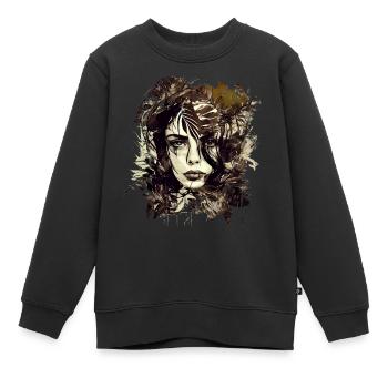Wunderschöne Pflanzen Lady als Ink Skizze - Kinder Premium Organic Sweatshirt - Schwarz - Vorne - AI Model Kid Female (0cm)