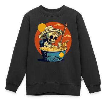 Cooles Skelett sitzt in Ramen Nudelsuppe - Kinder Premium Organic Sweatshirt - Schwarz - Vorne - AI Model Kid Female (0cm)