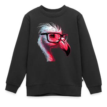 Cooler haariger nerdiger Flamingo Kopf mit Brille - Kinder Premium Organic Sweatshirt - Schwarz - Vorne - AI Model Kid Female (0cm)