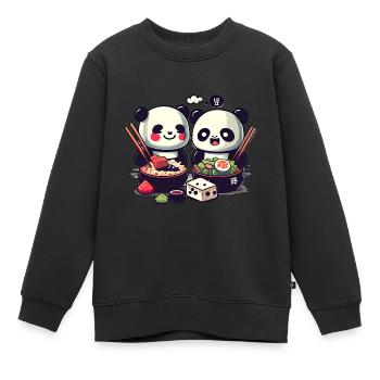 Süße Comic Pandas essen zusammen Reis - Kinder Premium Organic Sweatshirt - Schwarz - Vorne - AI Model Kid Female (0cm)