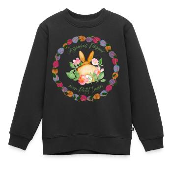 🐰🌷 Joyeuses Pâques mon petit Lapin 🌷🐰 - Sweat Premium enfant bio - noir - Devant - AI Model Kid Female (0cm)
