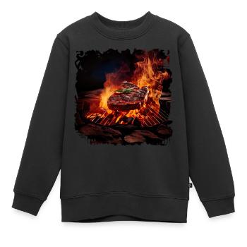 Meat is a source of high-quality protein - Kids Premium Organic Sweatshirt - black - Front - AI Model Kid Female (0cm)