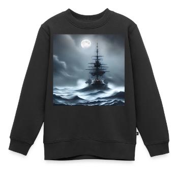 Schiff im Sturm bei Vollmond - Kinder Premium Organic Sweatshirt - Schwarz - Vorne - AI Model Kid Female (0cm)