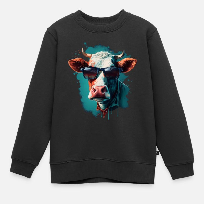 Une vache avec des lunettes de soleil - Sweat Premium enfant bio - noir