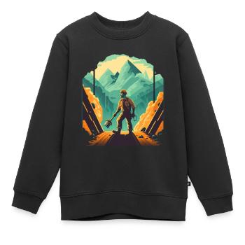 Retro Minenarbeiter mit Schaufel - Kinder Premium Organic Sweatshirt - Schwarz - Vorne - AI Model Kid Female (0cm)