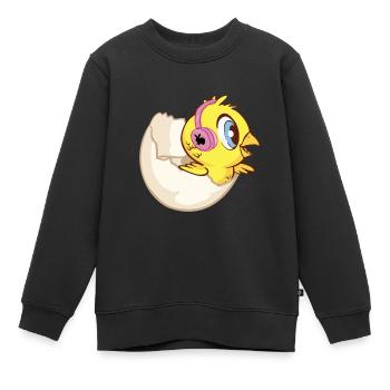 Poussin en coquille d’œuf avec écouteurs et lapin - Sweat Premium enfant bio - noir - Devant - AI Model Kid Female (0cm)