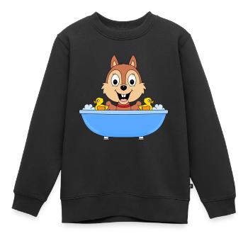 EICHHÖRNCHEN - BADEWANNE - TIER - TIERISCH - Kinder Premium Organic Sweatshirt - Schwarz - Vorne - AI Model Kid Female (0cm)