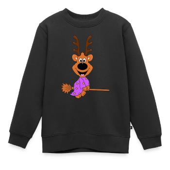 REH - HEXE - HEXENBESEN - FLIEGEN - TIER - Kinder Premium Organic Sweatshirt - Schwarz - Vorne - AI Model Kid Female (0cm)
