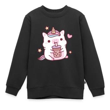 Niedliches molliges Einhorn liebt Boba-Tee - Kinder Premium Organic Sweatshirt - Schwarz - Vorne - AI Model Kid Female (0cm)