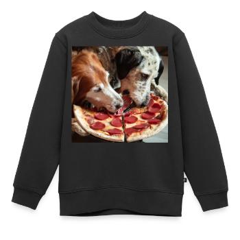 Deux chiens mangeant de la pizza salami - Sweat Premium enfant bio - noir - Devant - AI Model Kid Female (0cm)