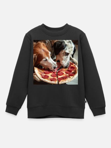 zwei Hunde essen Salami Pizza - Kinder Premium Organic Sweatshirt - Schwarz