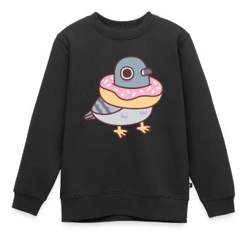 Pigeon mignon avec beignet autour du cou - Sweat Premium enfant bio - noir - Devant - AI Model Kid Female (0cm)