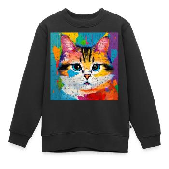 Chat domestique Peinture à l’huile de chat - Sweat Premium enfant bio - noir - Devant - AI Model Kid Female (0cm)