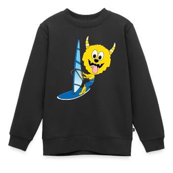 WINDSURFER - MONSTER - SURFER - WASSERSPORT - Kinder Premium Organic Sweatshirt - Schwarz - Vorne - AI Model Kid Female (0cm)