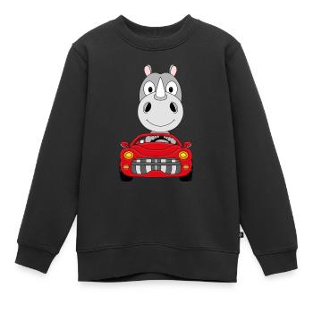 AUTO - NASHORN - CABRIO - TIER - TIERISCH - Kinder Premium Organic Sweatshirt - Schwarz - Vorne - AI Model Kid Female (0cm)