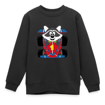 WASCHBÄR - RENNFAHRER - AUTO - RENNAUTO - TIER - Kinder Premium Organic Sweatshirt - Schwarz - Vorne - AI Model Kid Female (0cm)