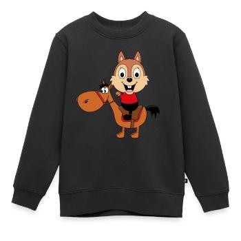 PFERD - REITEN - TIERE - EICHHÖRNCHEN - PONY - Kinder Premium Organic Sweatshirt - Schwarz - Vorne - AI Model Kid Female (0cm)