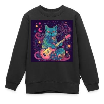The Cool Guitar Cat - Kids Premium Organic Sweatshirt - black - Front - AI Model Kid Female (0cm)