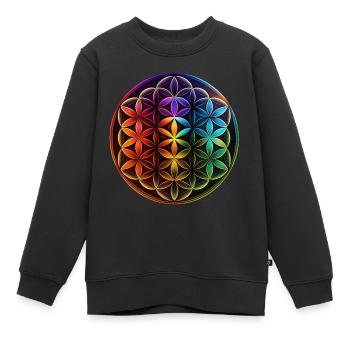 Blume des Lebens Regenbogen Symbol Meditation - Kinder Premium Organic Sweatshirt - Schwarz - Vorne - AI Model Kid Female (0cm)