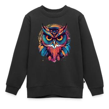 Mignon bohème hibou indie coloré - Sweat Premium enfant bio - noir - Devant - AI Model Kid Female (0cm)