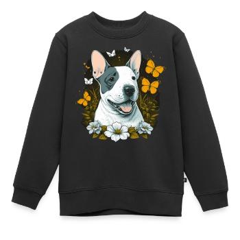 Joyeux bull terrier avec des fleurs - Sweat Premium enfant bio - noir - Devant - AI Model Kid Female (0cm)
