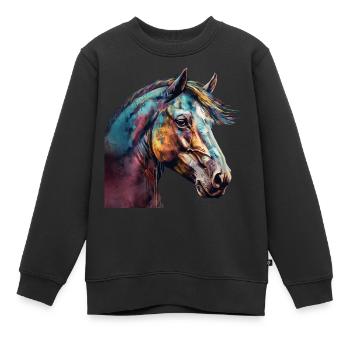Idée passion chevaux cavalière aquarelle splash - Sweat Premium enfant bio - noir - Devant - AI Model Kid Female (0cm)