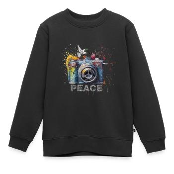 Farbspritzer Fotokamera Friedenssymbol Presse - Kinder Premium Organic Sweatshirt - Schwarz - Vorne - AI Model Kid Female (0cm)
