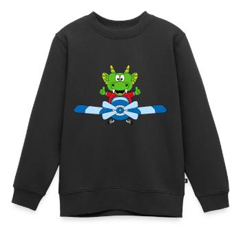 DRACHE - FLUGZEUG - PILOT - KIND - BABY - Kinder Premium Organic Sweatshirt - Schwarz - Vorne - AI Model Kid Female (0cm)