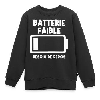 Batterie faible - Sweat Premium enfant bio - noir - Devant - AI Model Kid Female (0cm)