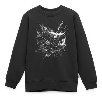 Poisson-grenouille, poisson d’eau profonde en blanc sur noir - Sweat Premium enfant bio - noir - Devant - AI Model Kid Female (0cm)