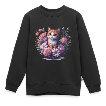 Fleurs de chat - Sweat Premium enfant bio - noir - Devant - AI Model Kid Female (0cm)