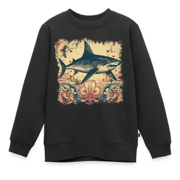 Cooler Retro Hai mit 50er Jahre Mustern - Kinder Premium Organic Sweatshirt - Schwarz - Vorne - AI Model Kid Female (0cm)