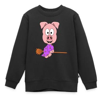 HEXE - SCHWEIN - HEXENBESEN - TIER - KIND - BABY - Kinder Premium Organic Sweatshirt - Schwarz - Vorne - AI Model Kid Female (0cm)