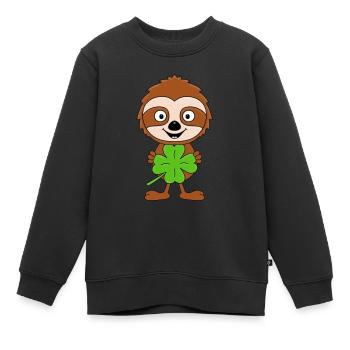 KLEEBLATT - FAULTIER - TIER - KIND - BABY - GLÜCK - Kinder Premium Organic Sweatshirt - Schwarz - Vorne - AI Model Kid Female (0cm)