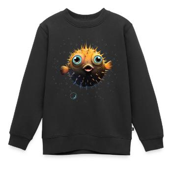 Puffer Fish - Kids Premium Organic Sweatshirt - black - Front - AI Model Kid Female (0cm)