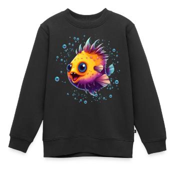 Puffer Fish - Kids Premium Organic Sweatshirt - black - Front - AI Model Kid Female (0cm)