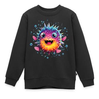 Puffer Fish - Kids Premium Organic Sweatshirt - black - Front - AI Model Kid Female (0cm)