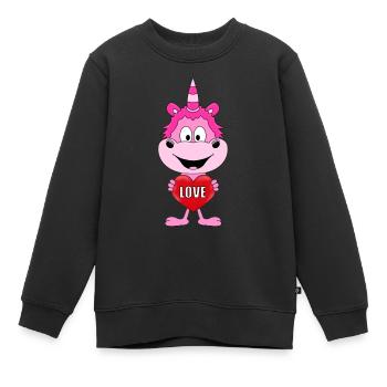 EINHORN - HERZ - LIEBE - LOVE - UNICORN - Kinder Premium Organic Sweatshirt - Schwarz - Vorne - AI Model Kid Female (0cm)