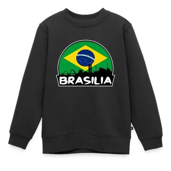 Brasilia Brasilien Flagge Skyline Silhouette Reisen - Kinder Premium Organic Sweatshirt - Schwarz - Vorne - AI Model Kid Female (0cm)