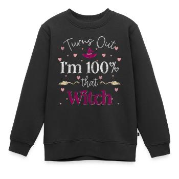 Balai de sorcellerie Halloween Dicton - Sweat Premium enfant bio - noir - Devant - AI Model Kid Female (0cm)