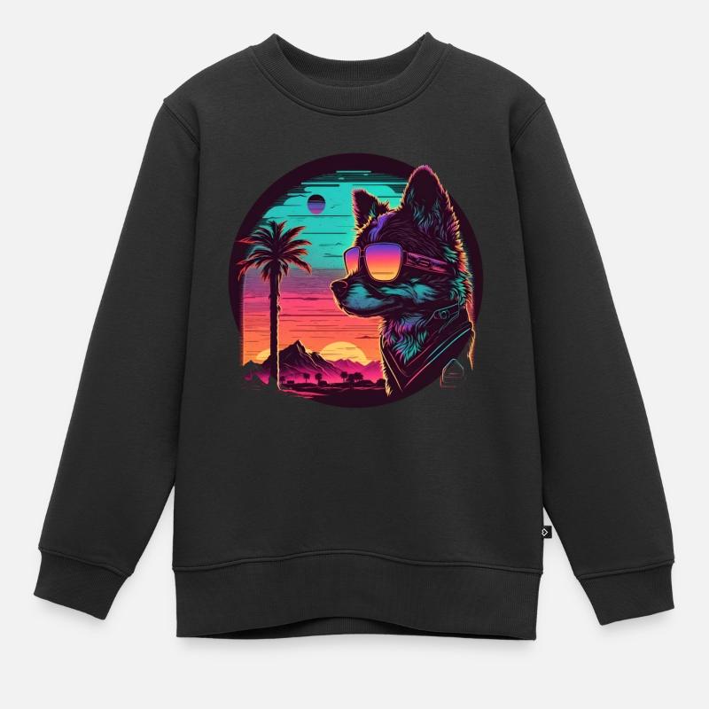 Synthwave dog sunset - Kinder Premium Organic Sweatshirt - Schwarz