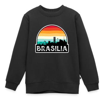 Brasilia Brasilien Flagge Skyline Reisesouvenir - Kinder Premium Organic Sweatshirt - Schwarz - Vorne - AI Model Kid Female (0cm)