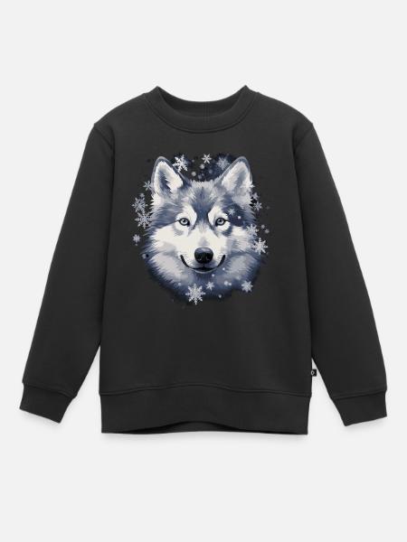 Husky Hund und Schneeflocken - Kinder Premium Organic Sweatshirt - Schwarz