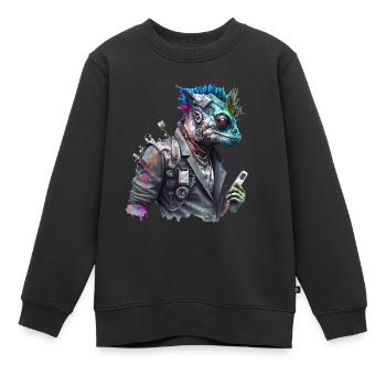 CS Cameleon, animal de la collection Cyber Squad - Sweat Premium enfant bio - noir - Devant - AI Model Kid Female (0cm)