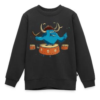 Büffel auf Trommeln - Kinder Premium Organic Sweatshirt - Schwarz - Vorne - AI Model Kid Female (0cm)