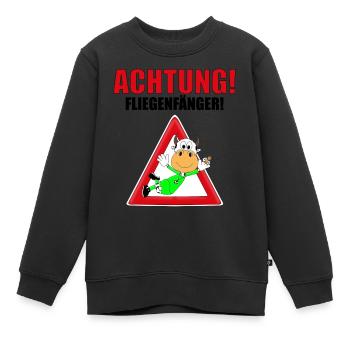 ACHTUNG! FLIEGENFÄNGER - KUH - TORWART - FUßBALL - Kinder Premium Organic Sweatshirt - Schwarz - Vorne - AI Model Kid Female (0cm)