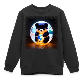 Panda auf Viereckiger Grunge Weltkugel - Kinder Premium Organic Sweatshirt - Schwarz - Vorne - AI Model Kid Female (0cm)