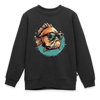 Kazo le poisson à lunettes - Sweat Premium enfant bio - noir - Devant - AI Model Kid Female (0cm)